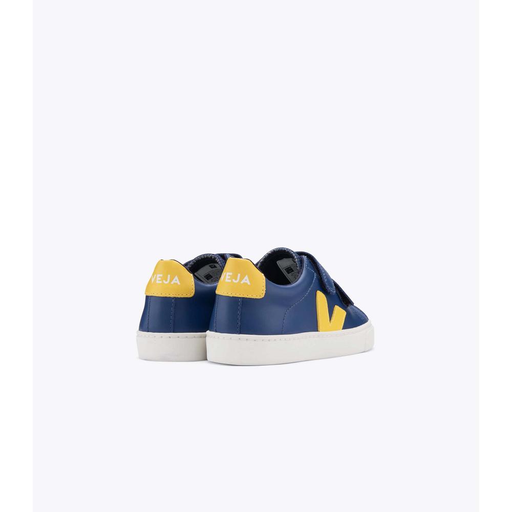 Kids' Veja ESPLAR LEATHER Sneakers Navy/Yellow | ZA 813YXF